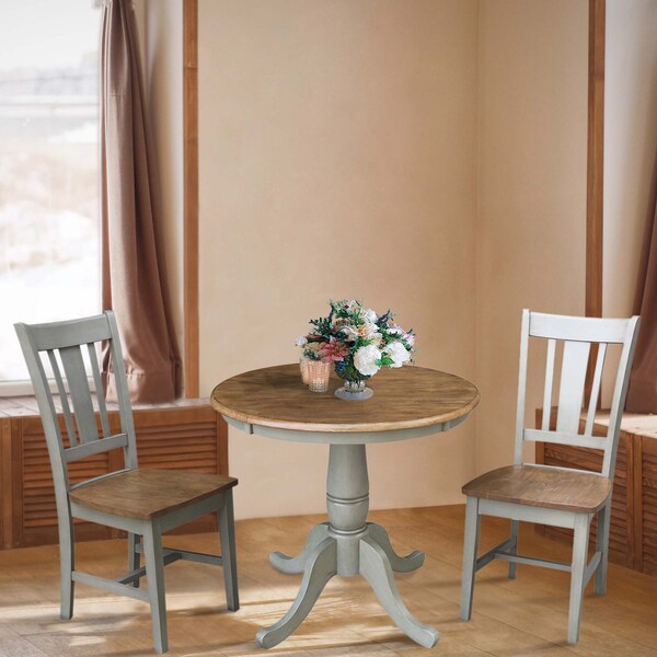 Round 30 In Rd Top Pedestal Table,2 San Remo Chairs,Hickory/Stone, 30 In W X 30 In L X 29.1 In H